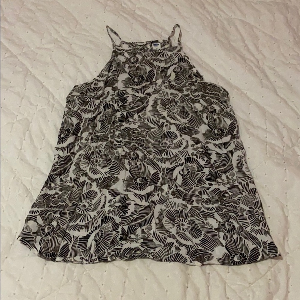 black and white floral halter neck top